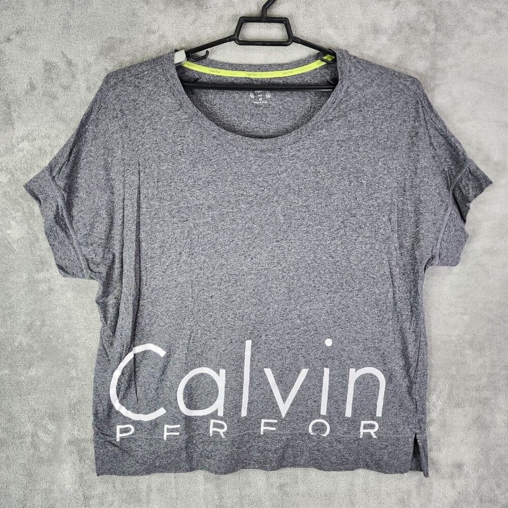 Womens Calvin Klein Performance T-Shirt Gray Round Neck Short Sleeves Size 2X